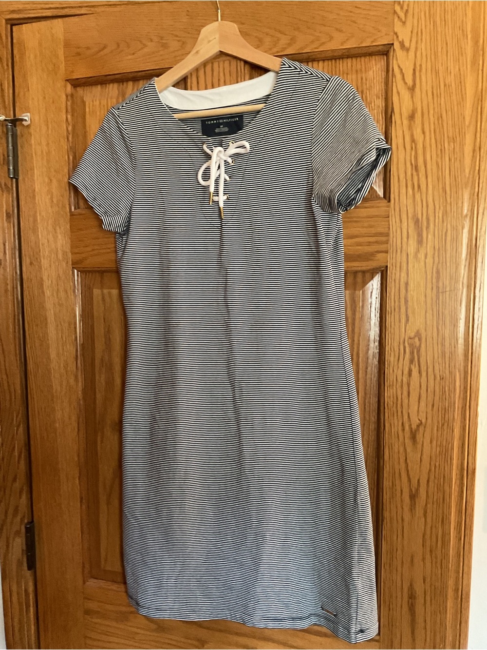 Women’s Tommy Hilfiger Navy and White Striped Lace-Up Dress S/P